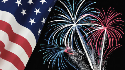 American Flag and Fireworks Display