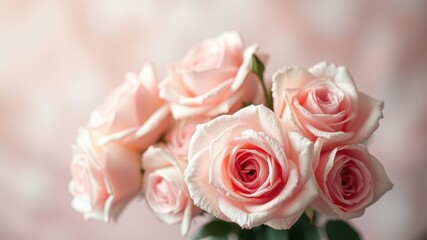 Obraz premium A Close-Up of Delicate Pink Roses in Soft Focus, Creating a Romantic and Serene Atmosphere
