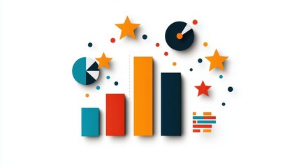 A modern infographic showing key performance metrics, with HR icons like stars, graphs, and evaluation scales