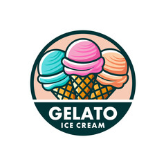Gelato logo design vector illustration template Italian strawberry ice cream in circle