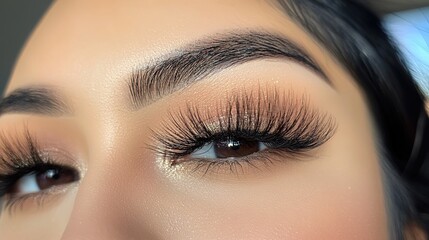 Fototapeta premium Close-up of elegant and delicate eyelashes, showcasing their natural curve and texture, emphasizing beauty and detail in a minimalist style.