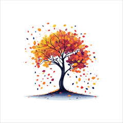 Fototapeta premium The tree with falling leaves vector. Tree Falling Leaves Illustrations.