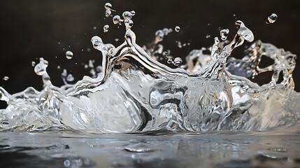 Close-up of a dynamic water splash against a dark background, showcasing the intricate details of the liquid's movement and texture.