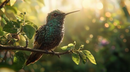 Lifelike Giant Hummingbird Perched on Branch