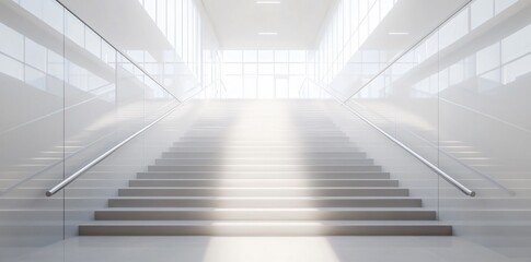Fototapeta premium A bright, modern staircase leading to an illuminated space above.