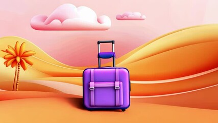 Vibrant travel agency promotion with dreamlike landscape and luggage for vacation planning