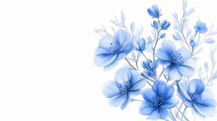 
A bouquet of blue flowers on a white background, perfect for designs and illustrations