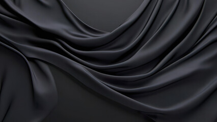 Fototapeta premium Black silk fabric draped elegantly in soft, flowing folds for a luxurious look