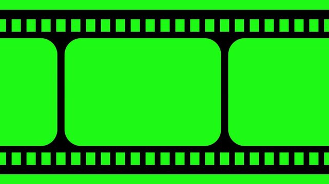 Moving filmstrip motion graphics with green screen background, Film strip material with empty frame.
camera roll animation negative film, Vintage Filmstrip video 4K footage.