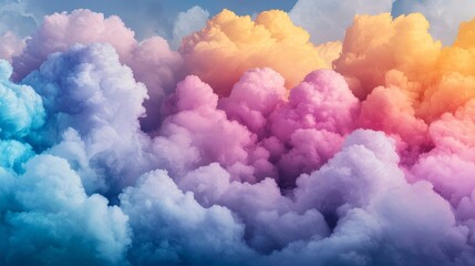 Vibrant colorful cloudscape, pastel hues, dreamy atmosphere.