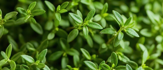 Close-up of thyme sprigs highlighting tiny green leaves.