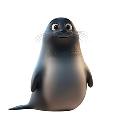 Cute cartoon seal with big eyes and a friendly smile, 3D rendering