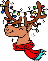 hand drawn christmas deer cartoon doodle illustration