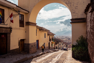 Panoramic view of the city through the arch of Cuesta Santa Ana street