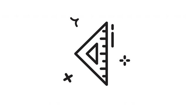 Animated triangle ruler line art icon . Seamless looping video with alpha channel on transparent background. motion graphic animation