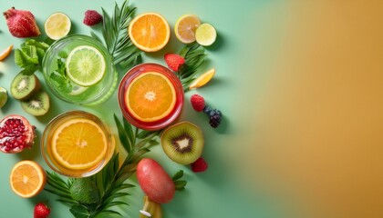 Refreshing summer drinks with vibrant fruits.