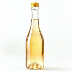 Fototapeta premium A bottle of aged champagne vinegar with a drizzle, isolated white background, realism art style