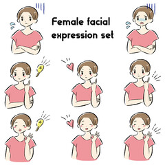 Illustration set of a woman with a happy and anxious expression