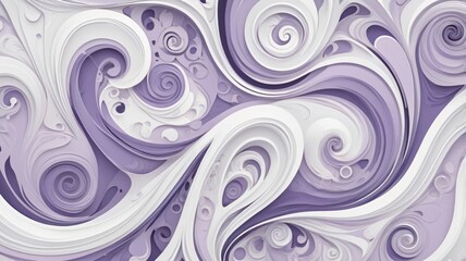 Swirling patterns of purple and white create a captivating abstract design with fluid movement and intricate details