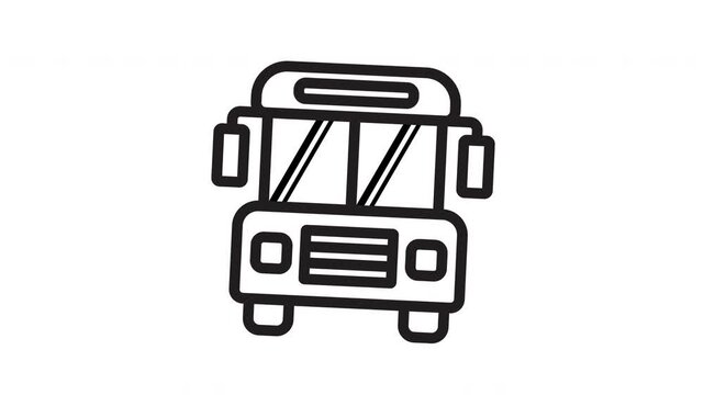 Animated school bus line art icon . Seamless looping video with alpha channel on transparent background. motion graphic animation