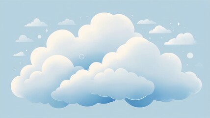 Fluffy white clouds floating in a clear blue sky during a sunny day, creating a serene atmosphere