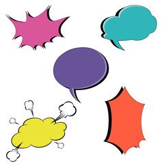 A collection of colorful comic style speech bubbles in various shape and size. Perfect for pop art designs,comic book, social media and creative text designs.