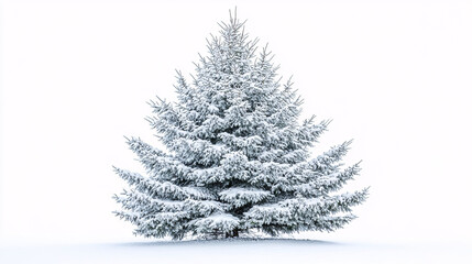 Fototapeta premium A majestic snow-covered evergreen tree in a winter wonderland, perfect for holiday cards, seasonal promotions, and winter-themed designs.