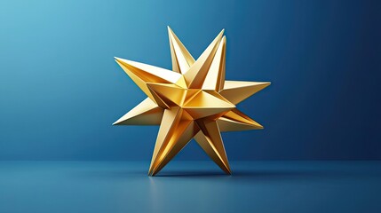 Obraz premium A Golden Geometric Star Against A Blue Background