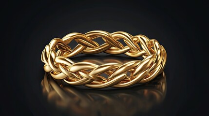 Gold braided ring design on black background