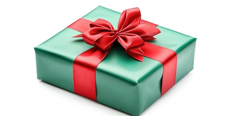 Obraz premium Green present wrapped in red bow, christmas holiday