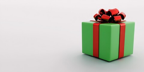 Green present wrapped in red bow, christmas holiday