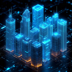 Obraz premium The Future in Light Illuminated Skyscrapers of Tomorrow