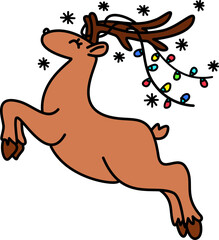 hand drawn christmas deer cartoon doodle illustration