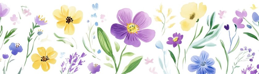 Fototapeta premium A colorful arrangement of various flowers in a delicate watercolor style.
