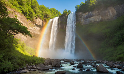 Fototapeta premium 폭포 무지개 멋진 풍경