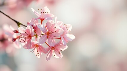 Delicate Pink Blossoms Gracefully Swaying in a Soft Breeze, Capturing the Essence of Spring's Tranquil Arrival