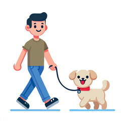 a person walking a cute dog in a flat design illustration