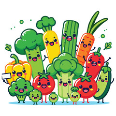 Obraz premium various cartoon vegetable characters celebrating World Vegetarian Day