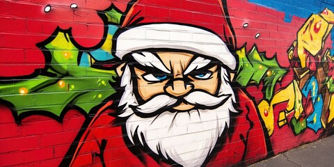 christmas graffiti mural of Santa Claus