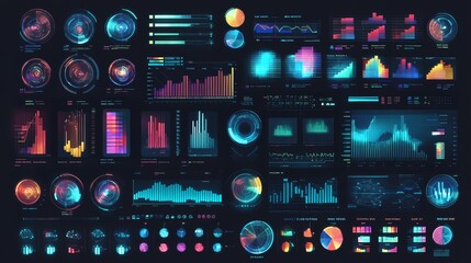 Vibrant data visualization charts and graphs.