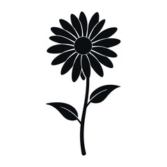 Black Silhouette Flower with Leaves Vector Design