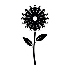 Black Silhouette Flower with Leaves Vector Design