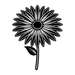 Black Silhouette Flower with Leaves Vector Design