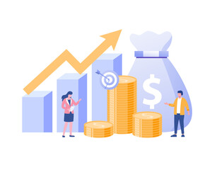 Financial concept, sales strategy, team work, corporate budget, growth income, investment business, flat vector banner for landing page website