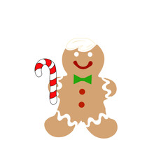 Gingerbread cookie with new hairstyle and candy cane in christmas