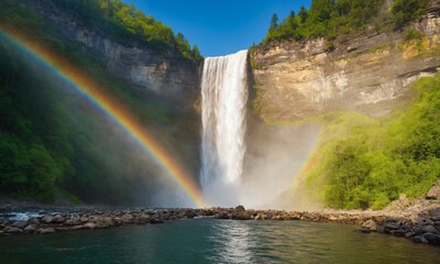 Fototapeta premium 멋진 폭포 무지개 시원한 풍경