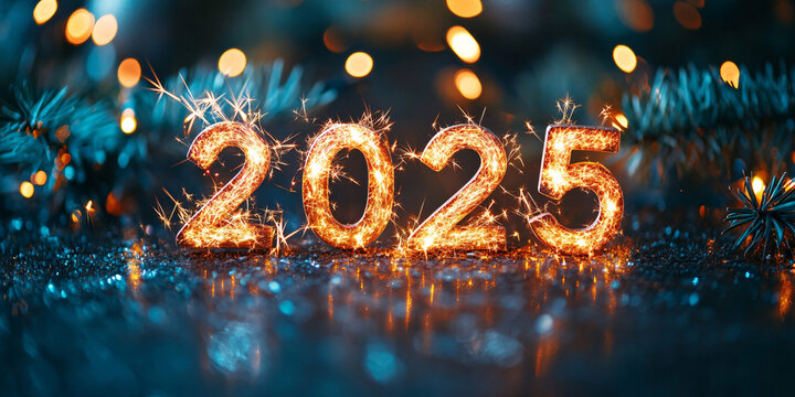 2025 Happy New Year Celebration With Glitter And Fireworks
 - Powered by Adobe