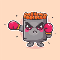 serious ikura sushi food character mascot playing boxing sport isolated cartoon