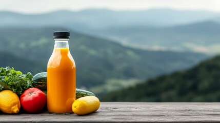 Obraz premium Refreshing Juice and Fresh Produce in Nature
