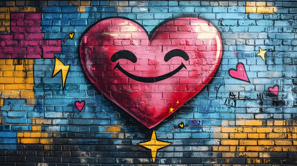 Naklejka premium Vibrant heart mural urban street street art photography colorful environment close-up view expression of love